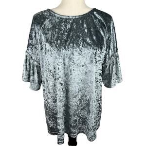 Doe & Rae Silvery Blue Gray Crushed Velour Top Tie Back Size M EUC